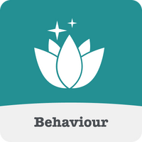 Logo with stylised white leaf icon with on a teal background labelled with 'Behaviour'.