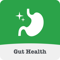 Logo with a stylised stomach icon and white 'Gut Health' label on a green background.
