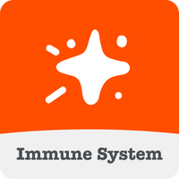 Logo with a white star and dots on an orange and gray background, labeled 'Immune System'.
