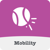 Logo with a tennis ball and light bulb on a purple background, labelled 'Mobility'.