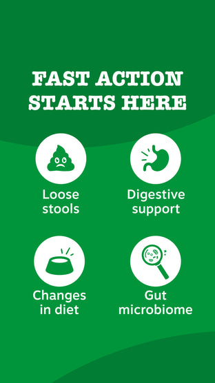 Fast action starts here
Loose stools
Digestive support
Changes in diet
Gut microbiome